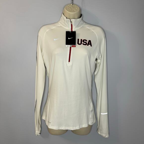 Nike Top White 1/4 Zip Dri Fit Running Team USA Olympic Performance S New - Picture 1 of 8